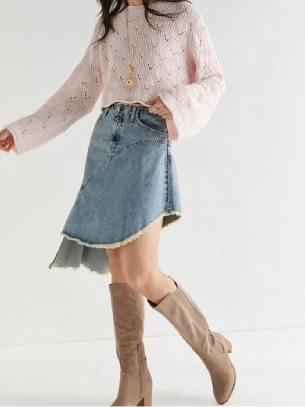 Francesca's Marianne Asymmetrical Denim Midi Skirt y2k cowgirl